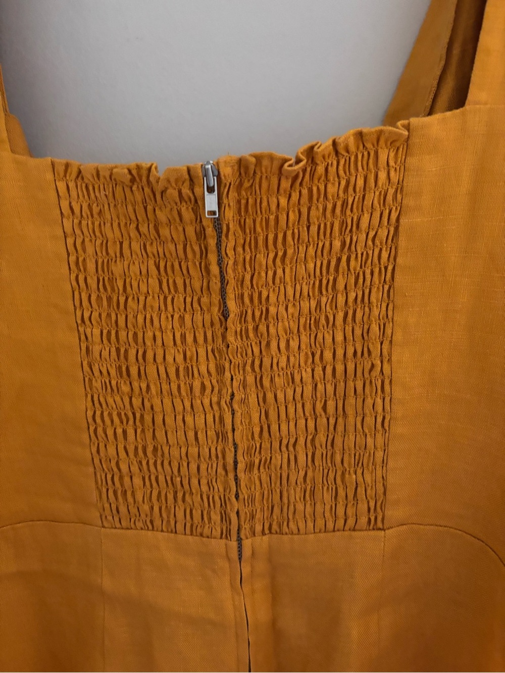 NWOT Reformation | 100% linen, Mustard Puff-Sleeve Mini Dress - Picture 8 of 10